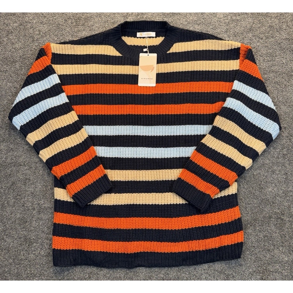 Kirundo Striped Knit Sweater Women's Size Medium Orange Blue Crewneck NWT